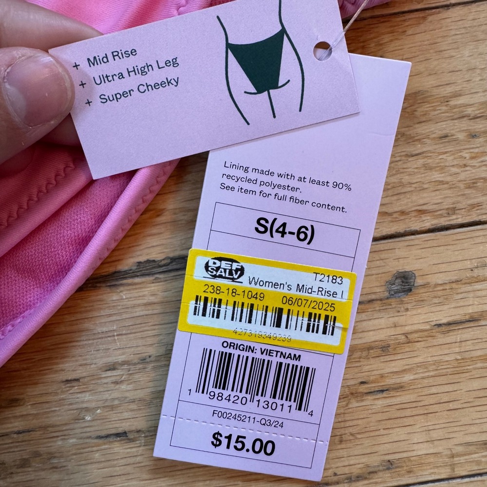 Wild Fable Pink Mid-Rise Ultra High Leg Super Cheeky Bikini Bottom S 4-6 NWT - Picture 3 of 6